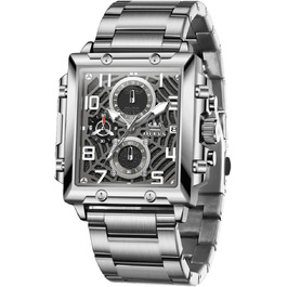 Чоловічий наручний годинник OLEVS Chronograph (2958 Срібло) — класичний кварцовий годинник з японським механізмом, шкіряним ремінцем, календарем та водою стійкістю