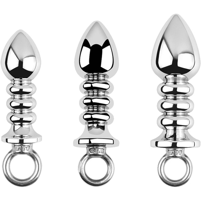 Анальний масажер Ruikan з кільцем для тяги, набір 3 шт. (S, M, L) - сталь, стимулятор G-точки, для жінок та чоловіків