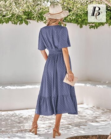 Сукня літня жіноча BebreezChic Boho-шик довга з V-поглибленням, висока талія, швейцарська сітка, квітковий принт, пляжна максі-сукня (XL, блакитно-фіолетова)