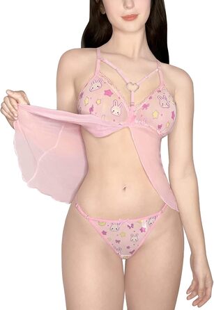 Нічна сорочка Babydoll з мереживом LittleForBig для жінок (3XL, рожева, з шлейкою)