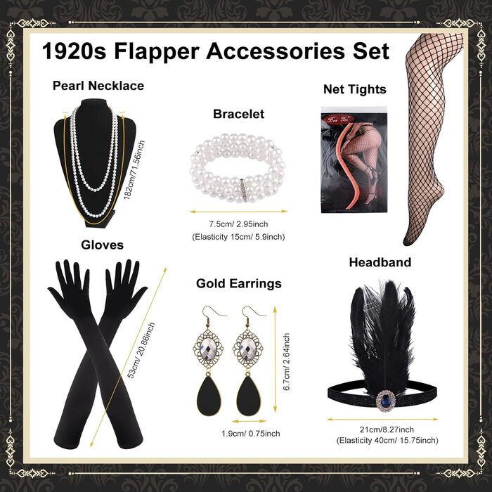 Сукня в стилі 1920-х років Flapper PLULON: Розкішне чорно-золоте плаття в стилі Великого Гетсбі з аксесуарами