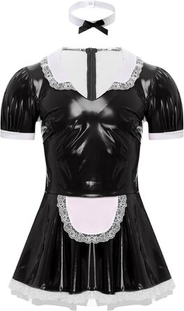 Костюм покоївки для чоловіків Inhzoy: лакове плаття, набір з комірцем, карнавал, Хелловін, косплей, 5XL, чорний