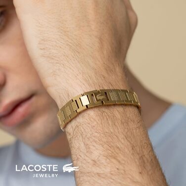 Шкіряний браслет Lacoste MetroPole з застібкою-карабіном та візерунком petit piqué, колір Yellow Gold (чоловічий)