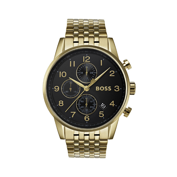 Чоловічий годинник BOSS Chronograph Quartz серії Navigator зі сталевим міллезе-браслетом або шкіряним ремінцем, сріблястий/чорний