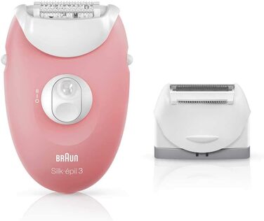 Епілятор Braun Silk-épil 3 Beauty-Set 3-440 для жінок, набір для депіляції з тримером, бритвою та масажером, фламінго/білий