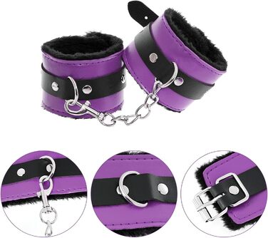 Набір для БДСМ зв'язування (12 предметів) - Fesselset Erotik SM. Зв'язки, наручники, кільця на щиколотки, анальний плаг, фіксатори для сосків, кульовий приглушник, перо-потівник, маска для очей, батіг, лопатка, бавовняний шнур (фіолетовий & чорний)