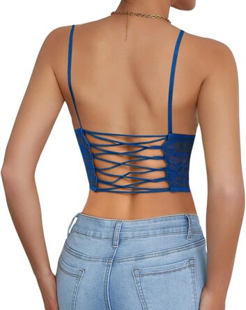 Топ-бралетта Tetudineu з квітковим вишиванням, шнурівка, блакитний (XS)