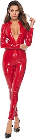 Комбінезон жіночий облягаючий з PU-шкіри, червоний, розмір S