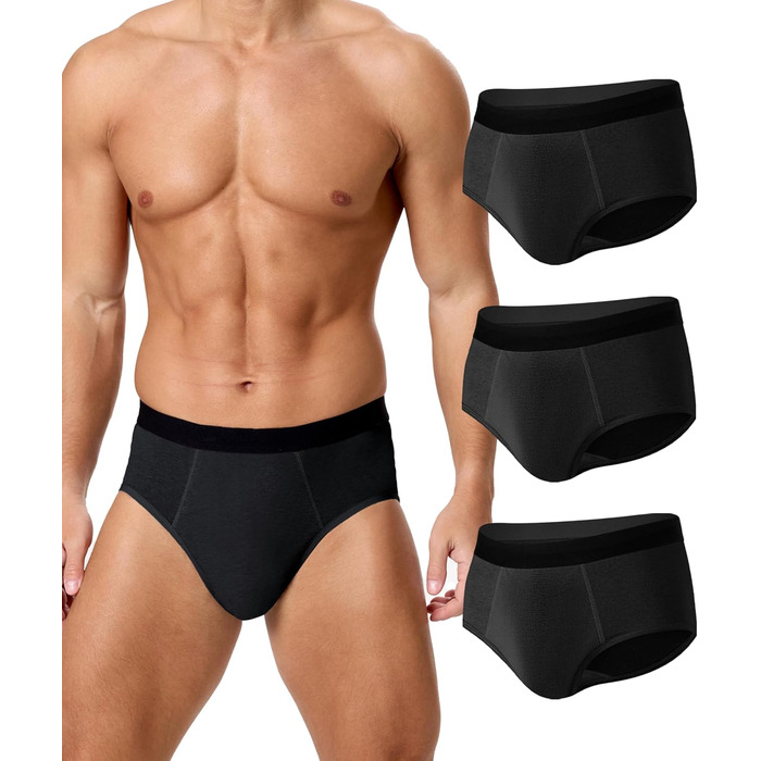 Труси для чоловіків BEENIUBEE від нетримання, 3 шт., бавовна, вбудований всмоктуючий шар 150 мл, багаторазові, витривалі, чорний, L
