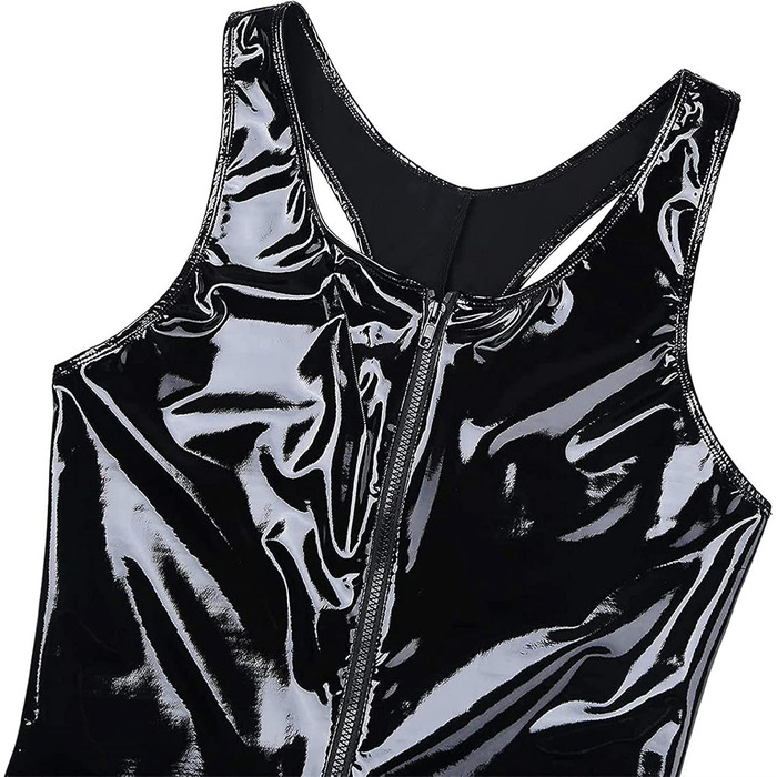 Чоловічий боді з лакованої шкіри, сексуальний, на блискавці, мокрий ефект, для вечірок, фетиш, бондтаж, чорний (XL)