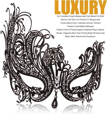 Маскарадні маски для жінок та чоловіків, пара, венеціанська маска, римсько-грецька маска для Хелловіну, костюм, вечірка, бал Black Phoenix Set