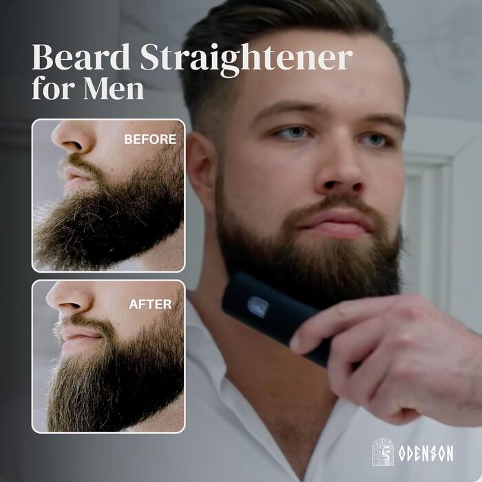 Випрямляч для бороди Odenson Beard Forger – бездротовий підігрівальний гребінець для догляду за бородою, 4 температурні режими, акумуляторний