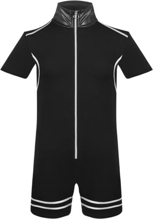 Чоловічий халат Landofgenie з коміром з ПВХ-шкіри, стиль панк, контрастні смуги, ідеальний для дому, сну та тематичних вечірок, чорний, XL