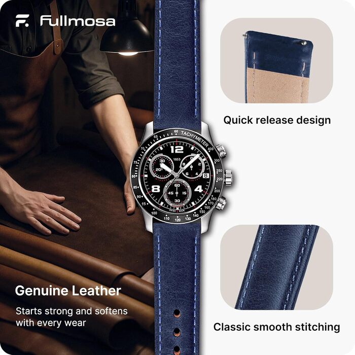 Шкіряний ремінець Fullmosa 22 мм для Samsung Galaxy Watch 46 мм, Galaxy Watch 3 45 мм, Gear S3 Frontier/Classic, синій градієнт, срібляста застібка