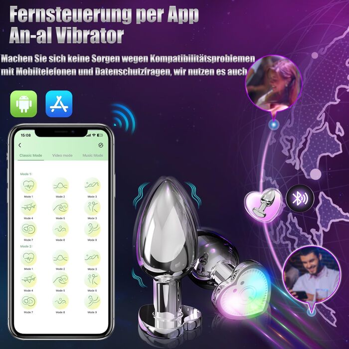 Вібратор для анусу Analspielzeuge з 9 режимами вібрації, стимуляція простати, для чоловіків та жінок (маленький)