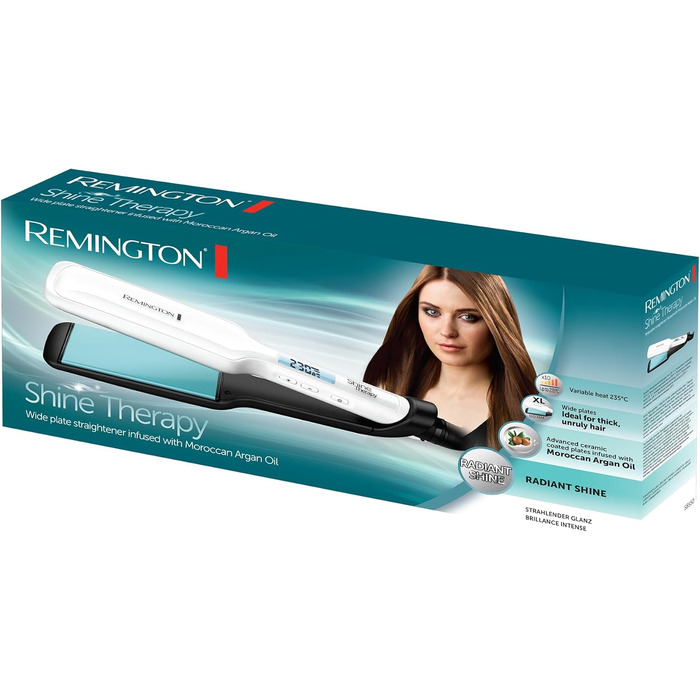 Випрямляч для волосся Remington Shine Therapy S8550 з керамічним покриттям, аргановою олією та вітаміном E, LCD-дисплей, 150-230°C