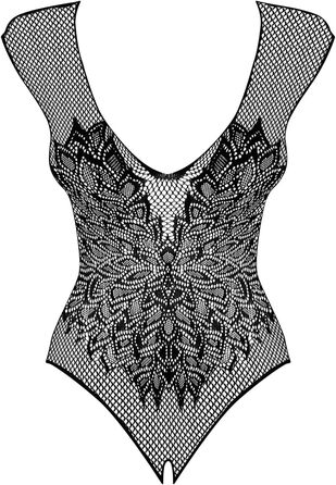 Тіло-комбінезон Obsessive чорного кольору з відкритим декором та прозорим мереживом, розмір S-L