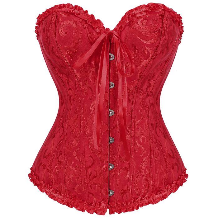 Корсетний топ-бюст'є JasGood Daen Vintage Gothic Overbust для повногрудих, шнурівка, червоний, XL — для Хелловіну та карнавалів