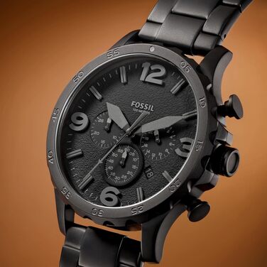 Чоловічий годинник Fossil Nate Chronograph, кварцовий механізм, ремінець зі сталі або шкіри (темно-сірий)