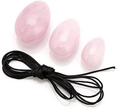 Кристальні Яйця з Рожевого Кварцу для Масажу та Вправ: 3 Розміри, Кристал, Шовкова Шнур
