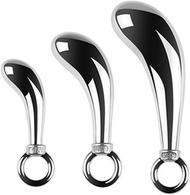 Анальний масажер JXszxbt з нержавіючої сталі (S, M, L) з кільцем для фіксації. Стимулятор G-точки, масажер простати, ануса. Іграшка для дорослих для жінок, чоловіків, пар.