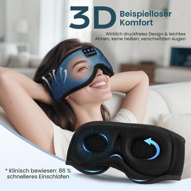 Bluetooth маска для сну з навушниками LC-dolida, повна світлоізоляція (Blackout), м'яка тканина, колір: світло-блакитний