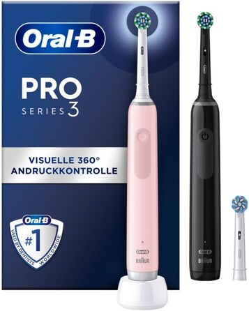 Електрична зубна щітка Oral-B PRO 3 3000, набір з 2 шт. (Night Black/Calm Pink), 3 смінні насадки