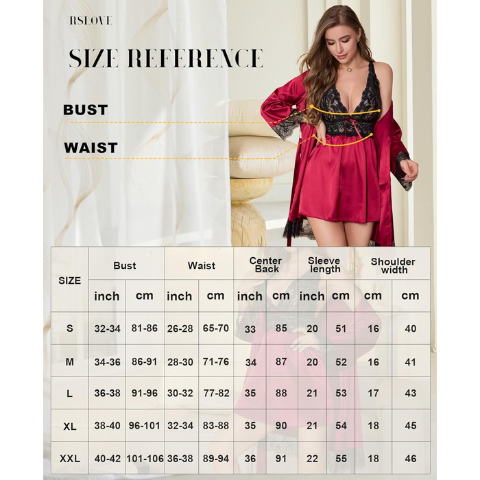 Сексуальна нічна сорочка Babydoll RSLOVE з мереживом та атласу, бордовий, розмір XXL