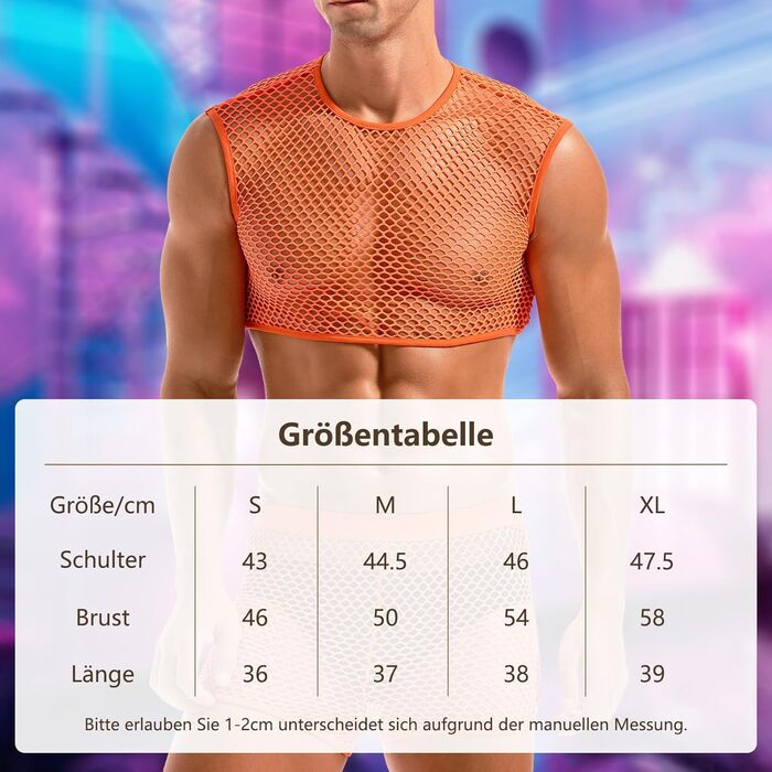 Футболка сітка Amy Couee для чоловіків, мереживна майка (XL, помаранчевий)