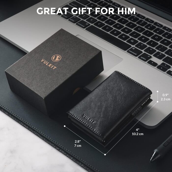 Шкіряний гаманець-картхолдер VULKIT з RFID-захистом, pop-up системою, відділенням для купюр та вікном для ID-картки, чорний