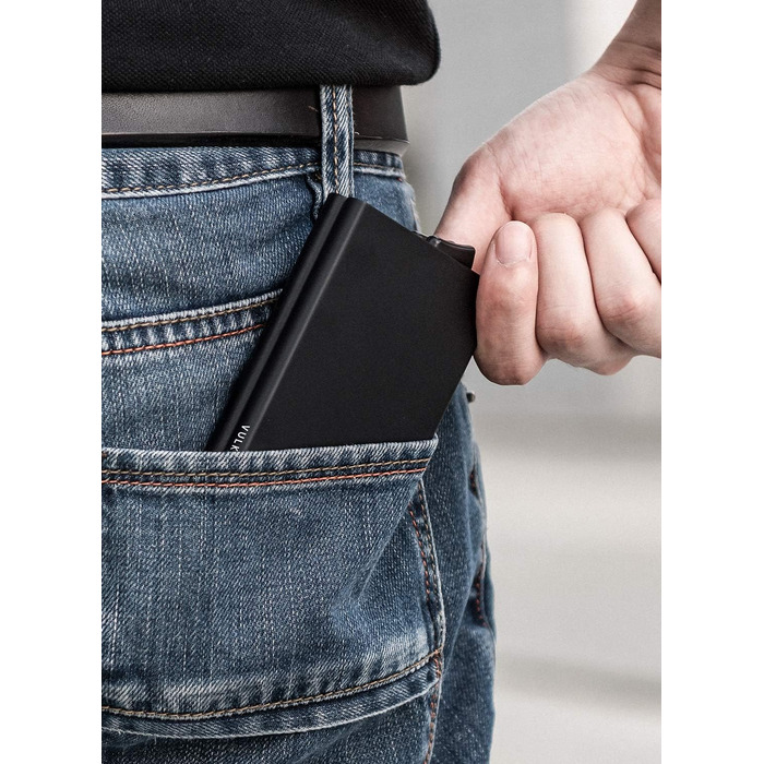 Металевий картхолдер VULKIT з RFID/NFC захистом, чоловівий гаманець-портмоне для 10 карт, чорний