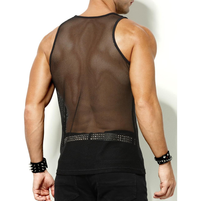 Чоловіча майка-сітка Casey Kevin Herren Netz Tank Top, прозора, з круглим вирізом, для клубної моди, чорна A1