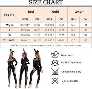 Комбінезон FEOYA з еластичної шкіри (латексу) для жінок, довгим рукавом, блискучий, для вечірок та клубів (3XL, чорний)