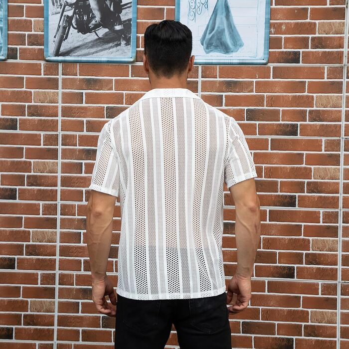 Чоловіча прозора сорочка-сітка Abehik Kurzarm Rave Shirt для вечірок та клубу, сексуальний набір для Swingercub (білий, XXL)