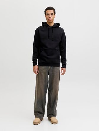 Чоловічий однотонний худі з капюшоном JACK & JONES, чорний, розмір L