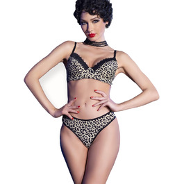 Чіліроуз Комплект нижньої білизни Леопард: бюстгальтер та стринги з мереживом, чорний, S, чорно-білий