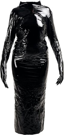 Сукня Rubberfashion Wetlook: довга, блискуча, з металевим ефектом, чорна лакована, без рукавичок (S)