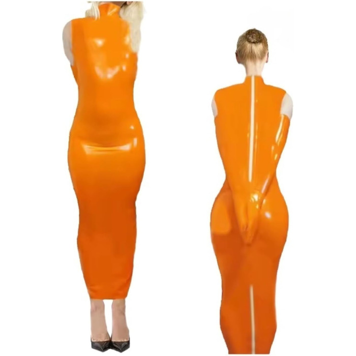 Комбінезон з латексу DDINGHOONQPODFR для жінок, фетиш-костюм, обгортання стегон для чоловіків, довгі рукави, XS, оранжевий
