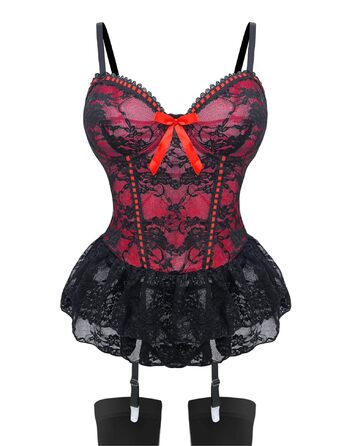 Сексуальна спідня білизна для жінок: комплект мереживний боді з панчохами, лямками, тедді, бабідолл з стріжками. Ідеально для Хелловіну та Різдва, червоний колір