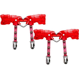 Жіночі шкіряні гетри на стегна, регульовані, з затискачами у формі серця, в стилі панк/готичний, 2 шт. (чорний, білий мереживо)