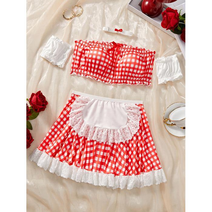 Еротичний костюм покоївниці Maid Dress, червоний, р. S