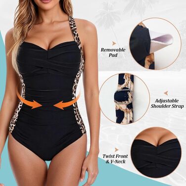 Купальник жіночий сліп з ефектом корекції фігури Monokini, чорний з леопардовим принтом