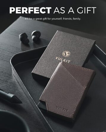 Чоловічий гаманець-картхолдер VULKIT з RFID-захистом та Pop-up механізмом, металевий кейс для карток та відділення для купюр і монет (натуральна шкіра, Espresso)