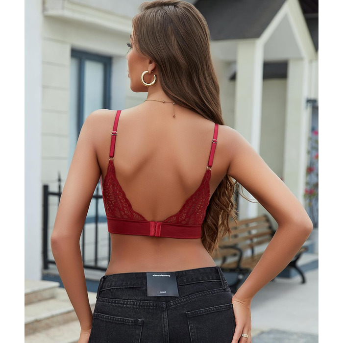 Тонкий мереживний бюстгальтер Avidlove без кісточок, V-подібний виріз, мережа, бралетт, без підкладки, на тонких бретелях, повсякденний, комфортний, класична білизна, XXL, бордовий