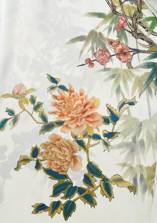 Шовковий халат-кімоно Ledamon для жінок, 100% шовк, довгий, квітковий дизайн, нічний халат (універсальний розмір, слонова кістка)