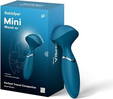 Вібратор Satisfyer Mini Wand-er: 12 програм, водонепроникний (IPX7), медичний силікон, для жіночих масажів та еротичних розваг, блакитний