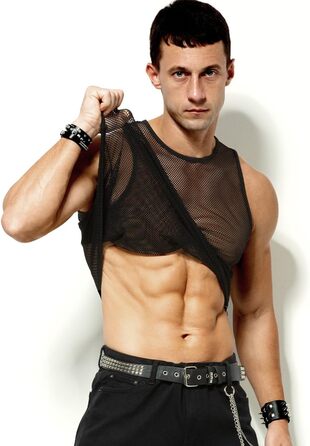 Чоловіча майка-сітка Casey Kevin Herren Netz Tank Top, прозора, з круглим вирізом, для клубної моди, чорна A1