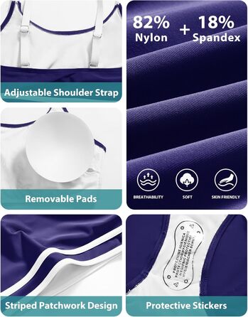 Бікіні Tuopuda з високою талією, спортивний двочастинний купальник, push-up, темно-синій (L)