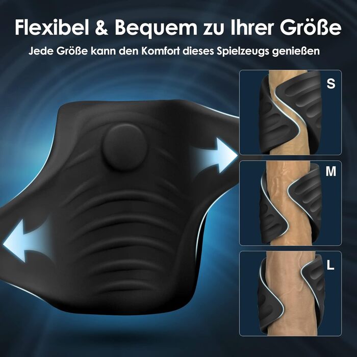 Інтимний масажер для пар з 9 вібраціями та функцією постукування, керування через додаток, подвійні кільця, презервативна накладка, чорний