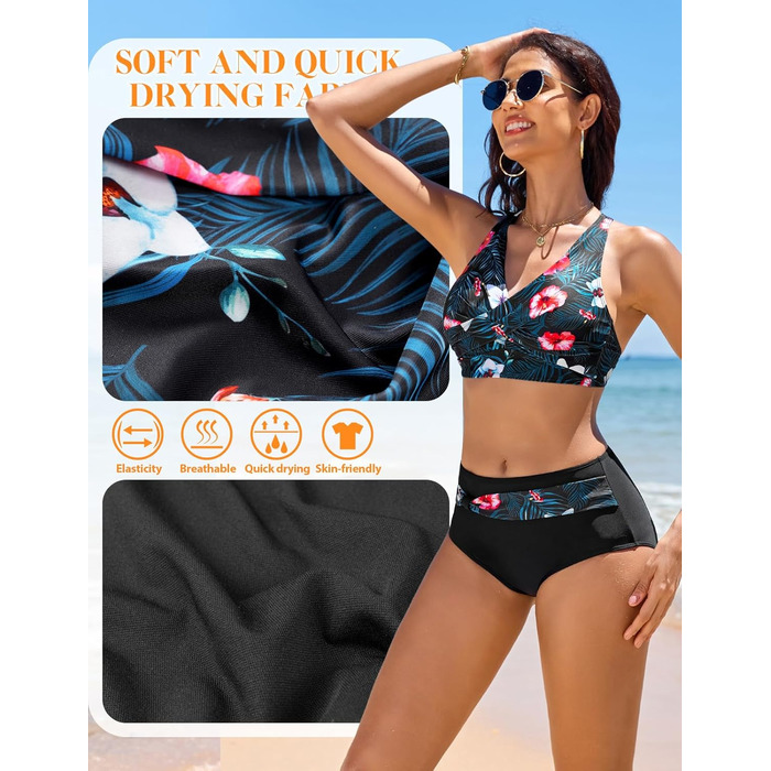 Бікіні жіночий комплект Nadeer: сексуальний V-подібний виріз, push-up, двочастинний, кросовер, висока талія, пляжна мода, рожево-блакитний (S)